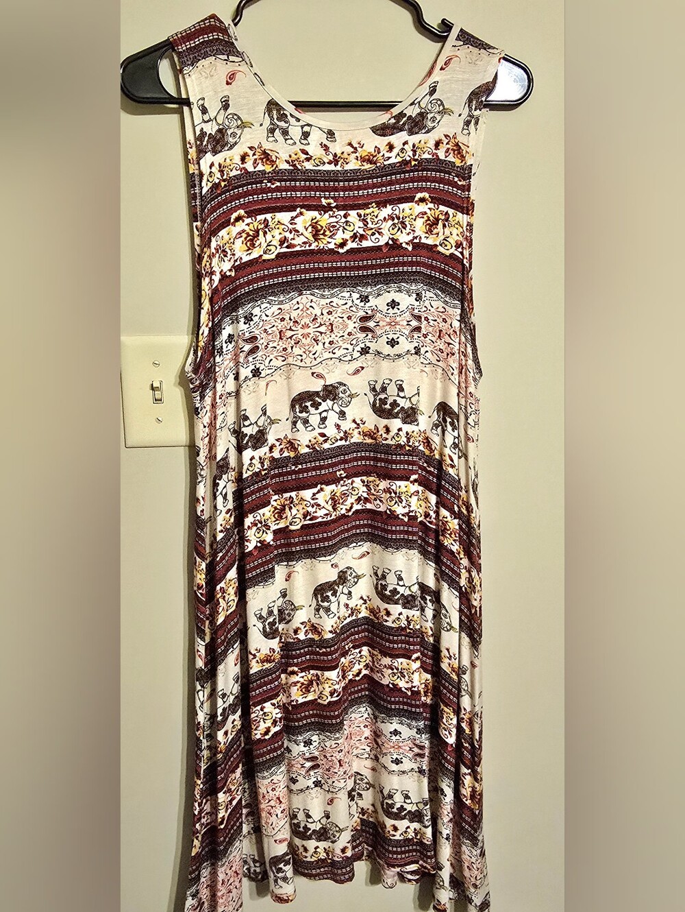 Rue21 Cream & Burgundy Striped Maxi Dress with Elephant Print